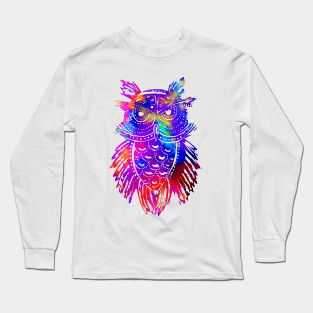 Rainbow Owl Tribal Tattoo Long Sleeve T-Shirt by ZeichenbloQ